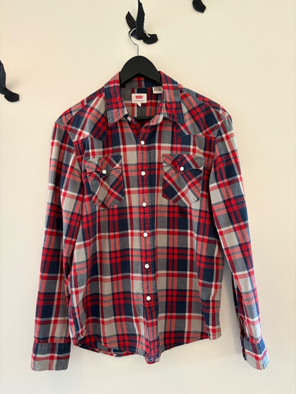 Levi's Red, Navy & White Plaid Button-Down Shirt Pearl Snaps